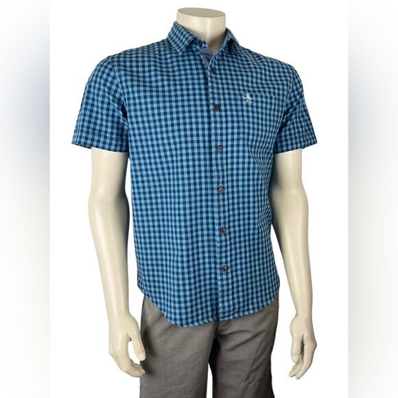 Penguin S/S Button Down in Blue/Turquoise Gotham Plaid Gently Used Size Large - Picture 5 of 8